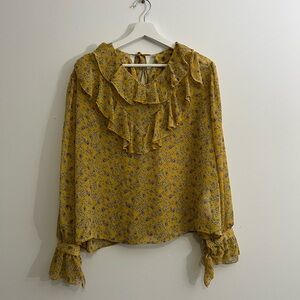 Plastic Island Mustard Floral Ruffle Blouse